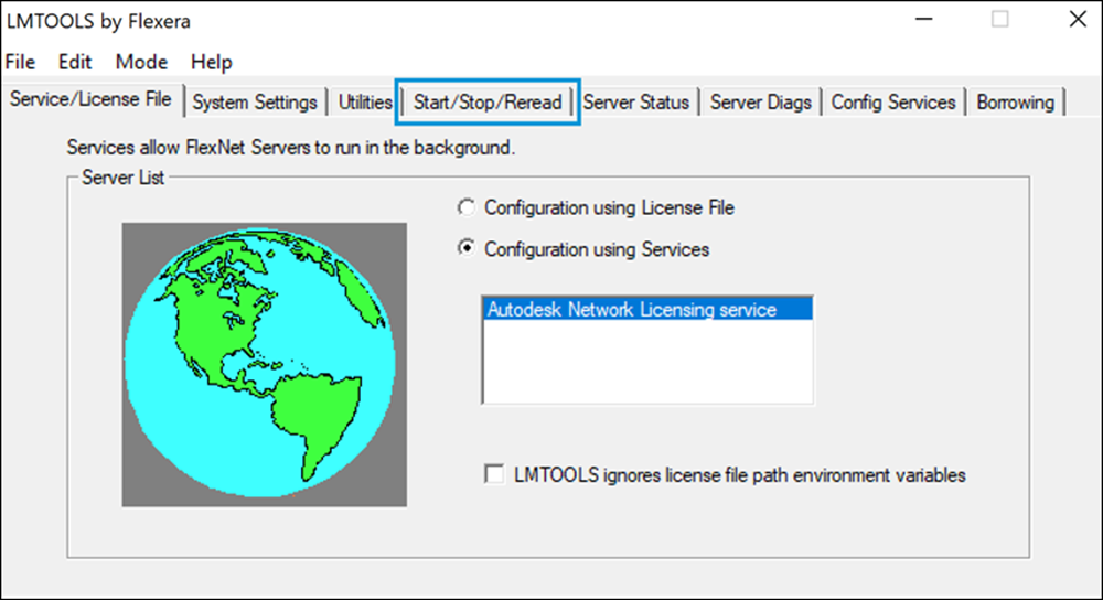 Select Start / Stop / Reread Tab